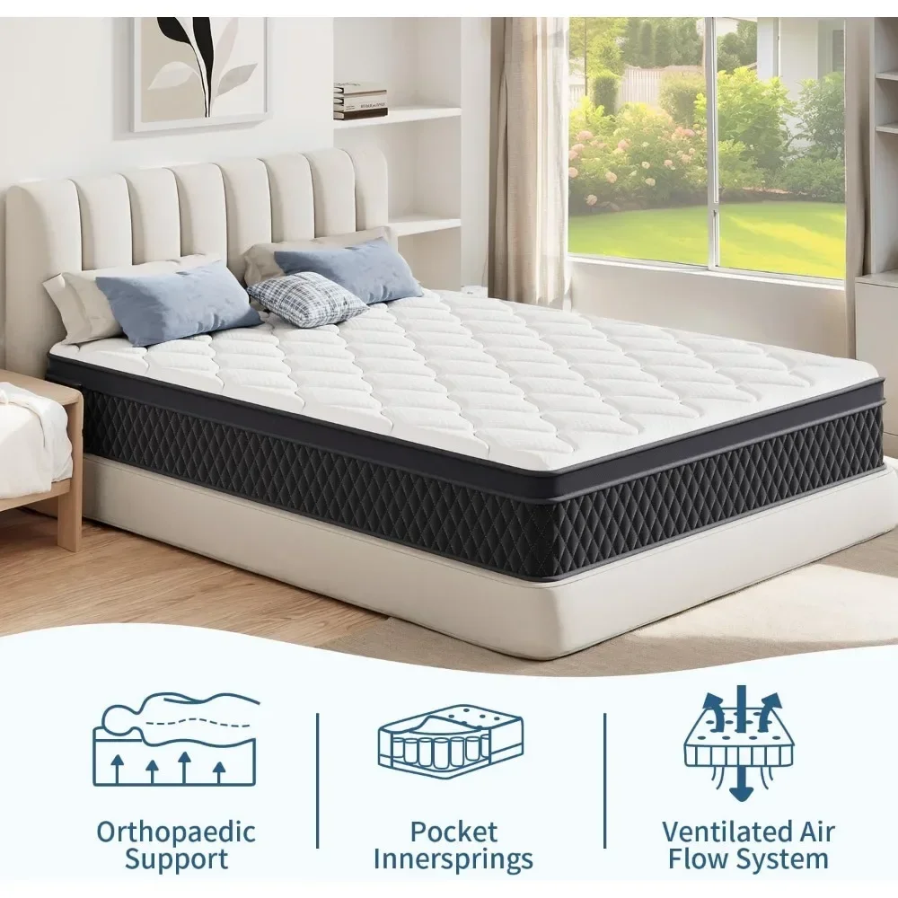 King Size Mattress, 12 Inch Memory Foam Hybrid Mattress, Pressure Relieving Bed in a Box, Individual Pocket Springs