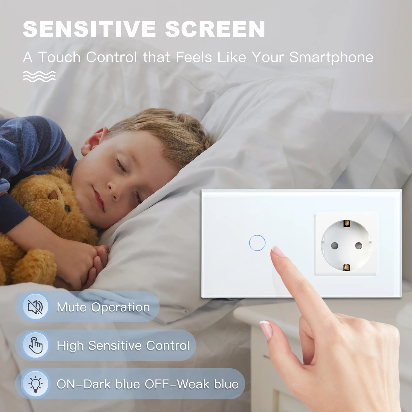 BSEED Tiêu Chuẩn EU Đơn Ổ Cắm Điện Ứng Pha Lê Bảng Điều Khiển USB Đôi Ổ Cắm Ba Tường Ổ Cắm Gắn Tứ Ổ Cắm