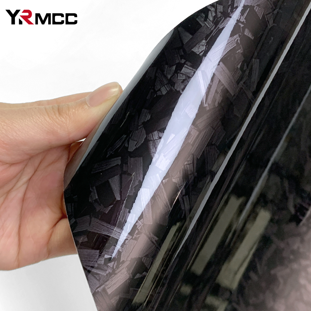 Película de fibra de carbono, película negra brillante para carrocería de coche, película de envoltura de vinilo de fibra de carbono forjada, pegatina autoadhesiva para accesorios de coche