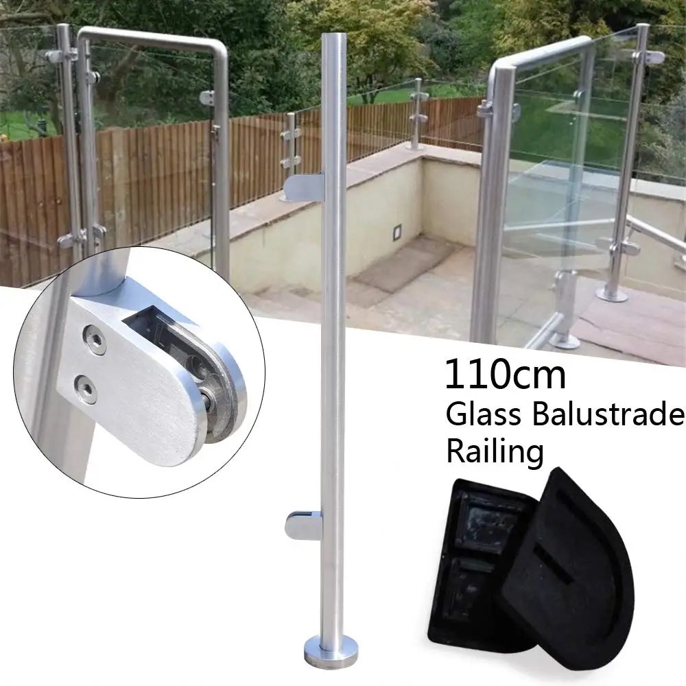 Balustrade de acero inoxidable de 1100 mm, poste de esquina/poste intermedias/poste de extremo, escalera de aterrizaje de cubierta, metal cepillado (poste de esquina)