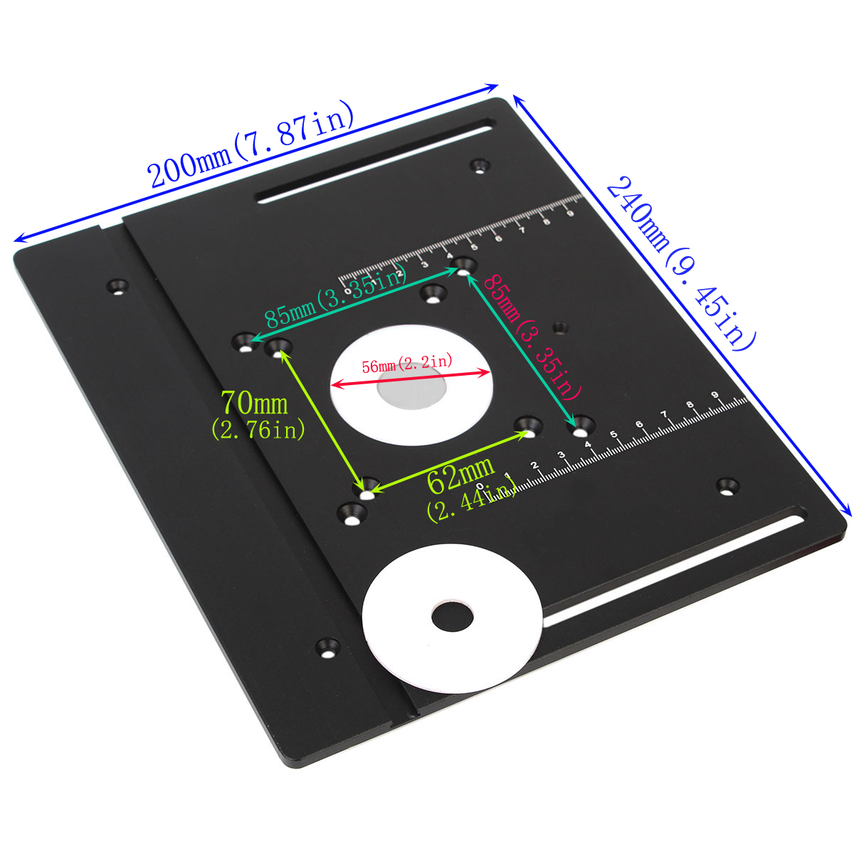 Aluminum Router Table Insert Plate W/ Miter Gauge 62x70mm 85x85mm for Woodworking Benches Table Saw Trimmer Engraving Machine