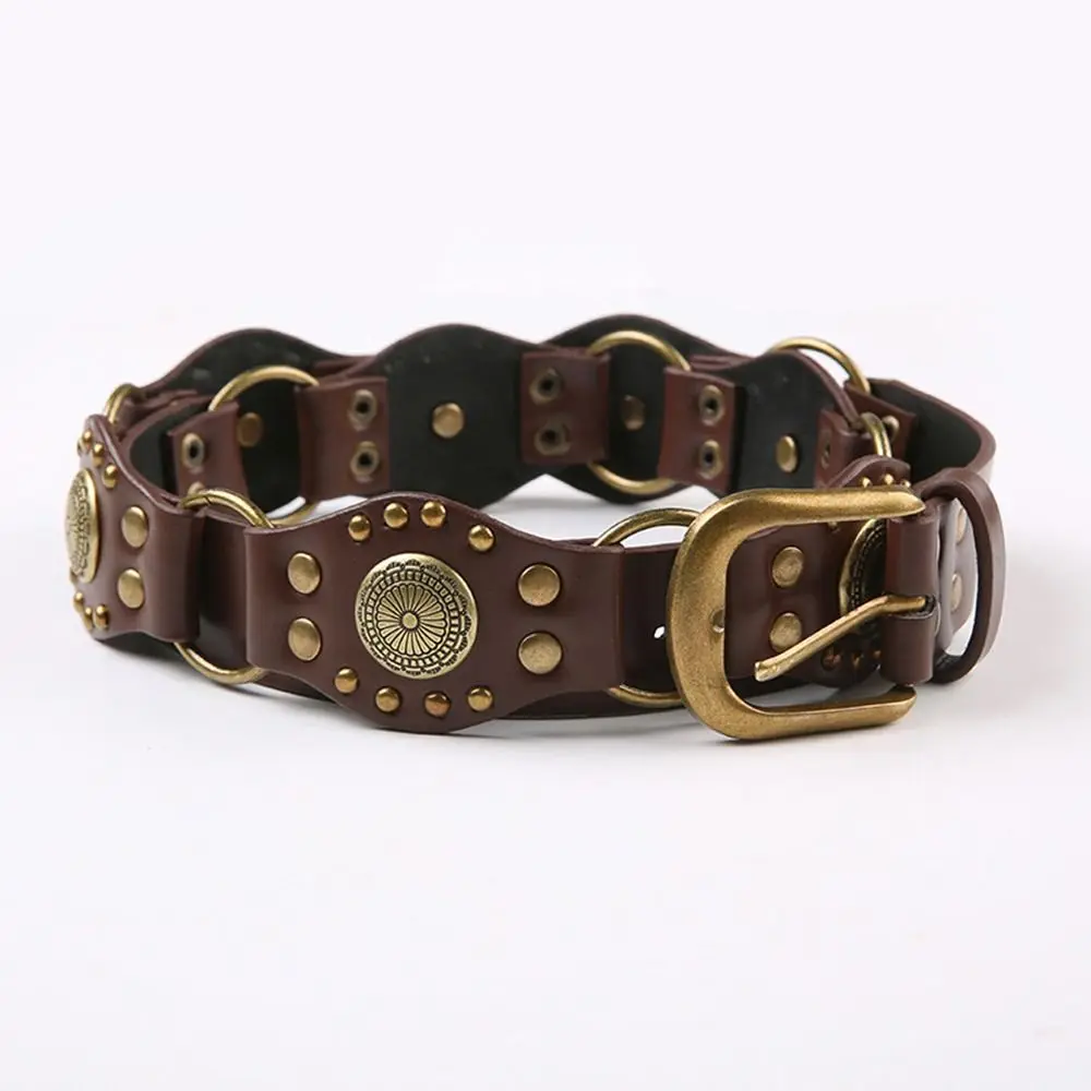 Grommet cinto de couro do plutônio vintage rebite gótico steampunk cintura cinch cinto largo y2k cintura jeans feminino