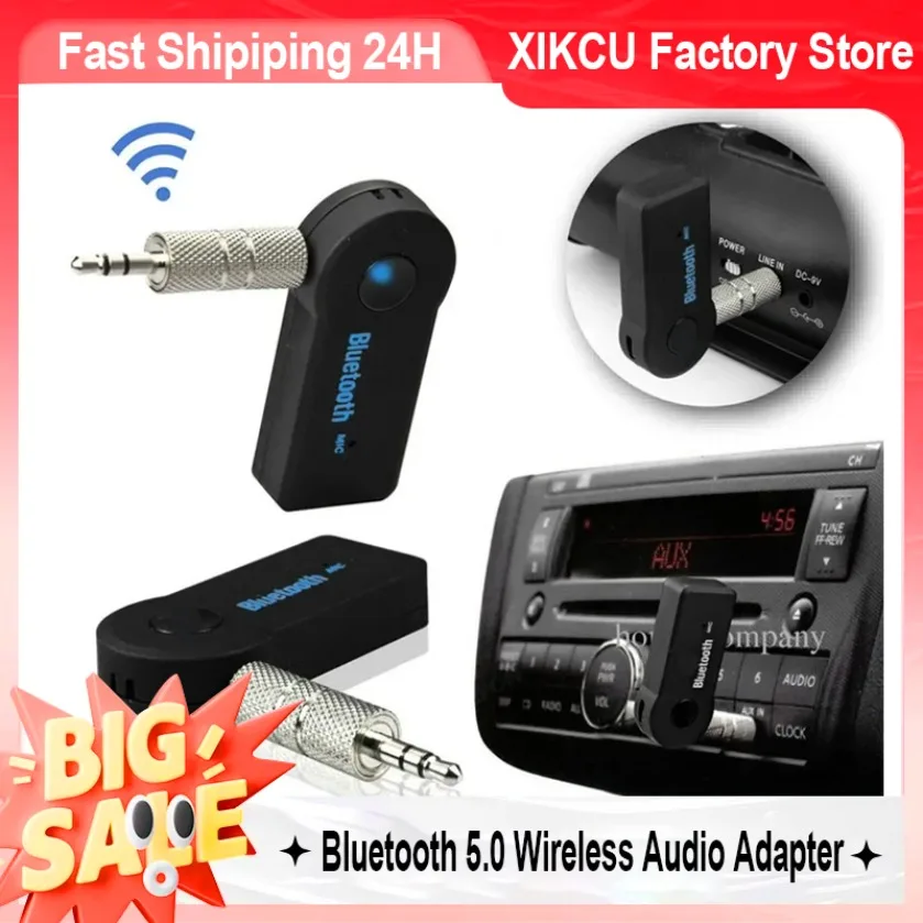 XIKCU-receptor de Audio Bluetooth estéreo, conector auxiliar de 3,5mm, adaptador Bluetooth, MP3, transmisor de coche, altavoz inalámbrico, adaptador de auriculares