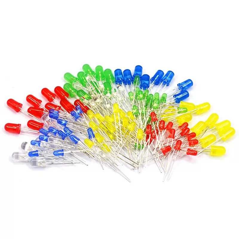 100 pièces 3mm 5mm lumière LED blanc jaune rouge vert bleu Kit assorti bricolage LED ensemble kit de bricolage électronique