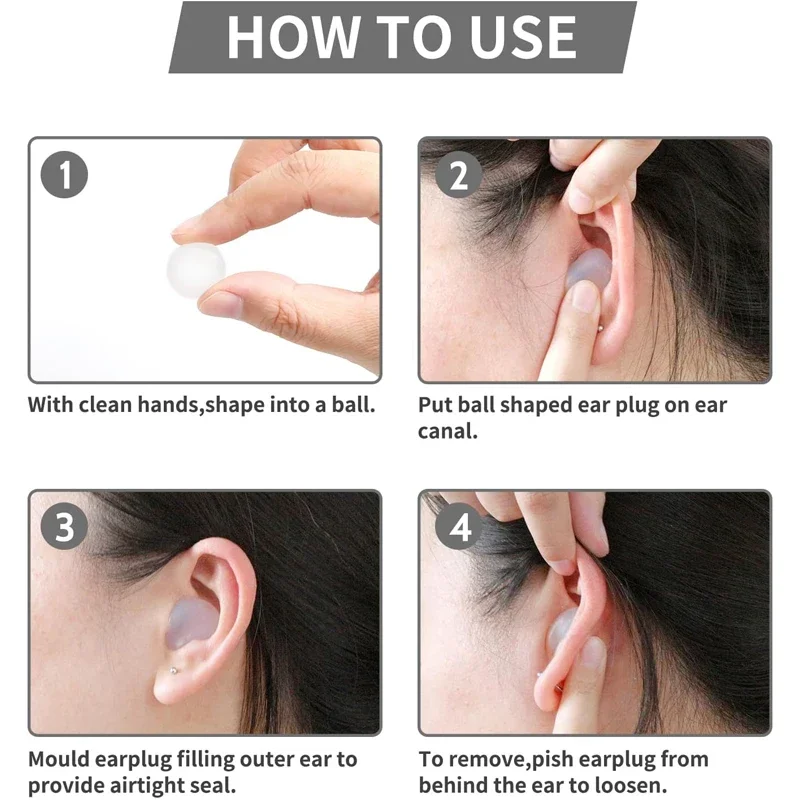 Tapones para los oídos de silicona suave, tapones para los oídos de cera, tapones para los oídos de Gel reutilizables con cancelación de ruido, auriculares impermeables para dormir, volar y nadar
