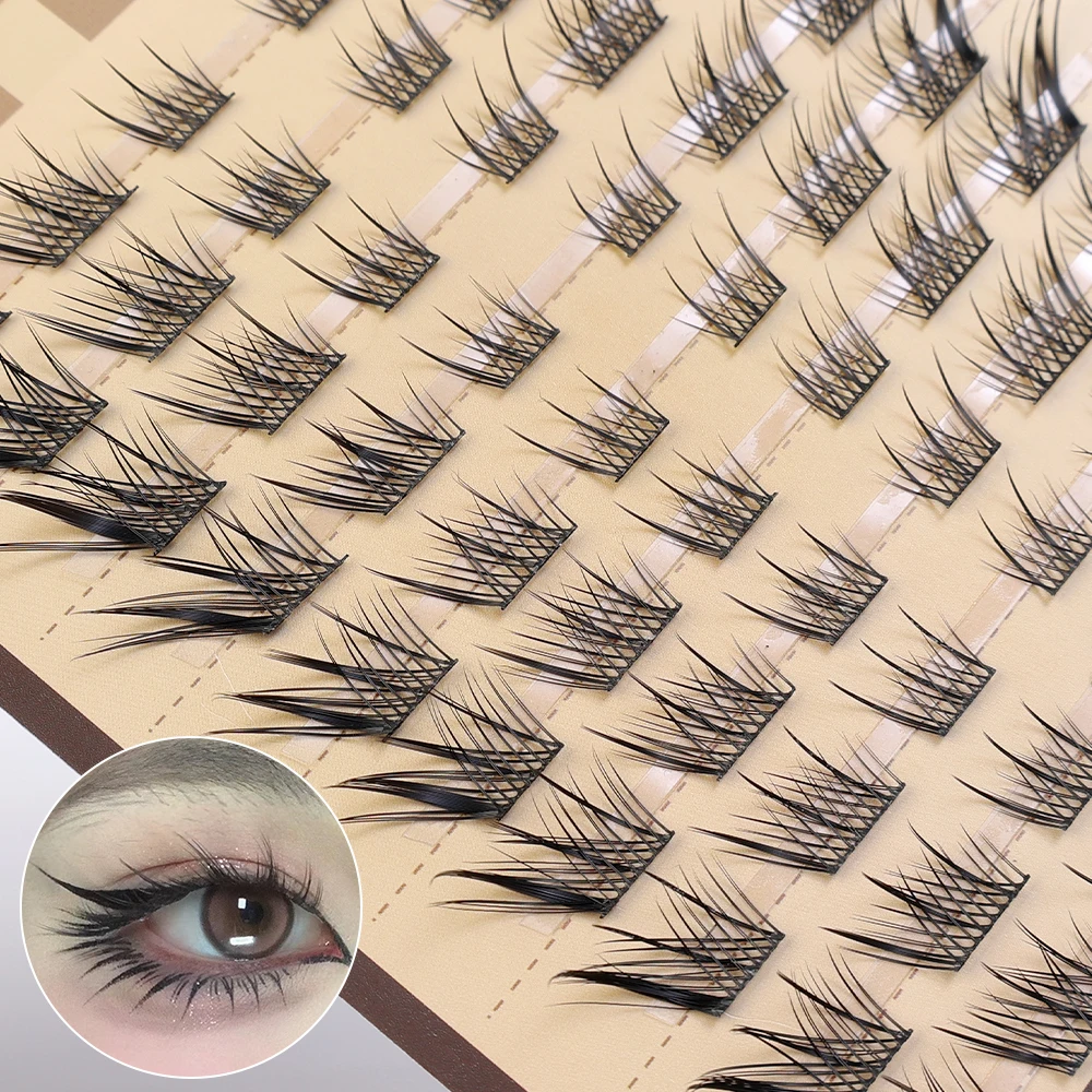 Extensiones de pestañas postizas con efecto de ojo de zorro, 10 filas, mechones segmentados gruesos naturales y esponjosos, reutilizables, herramienta de maquillaje DIY