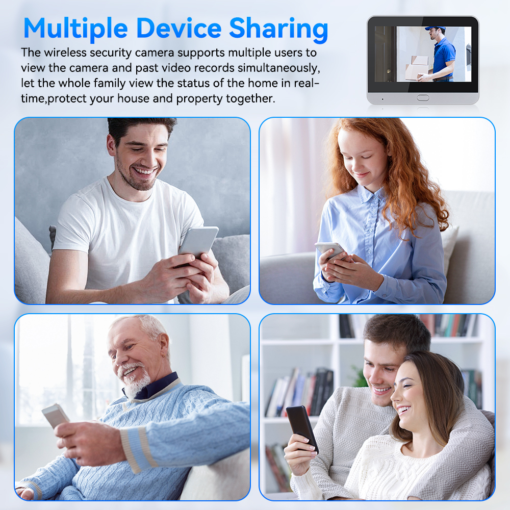 Elecopow-スマートホームペールアクションカメラ,1080p,wifi,ピールナイトビジョン,モーション検出,ドアベル,4.3インチ