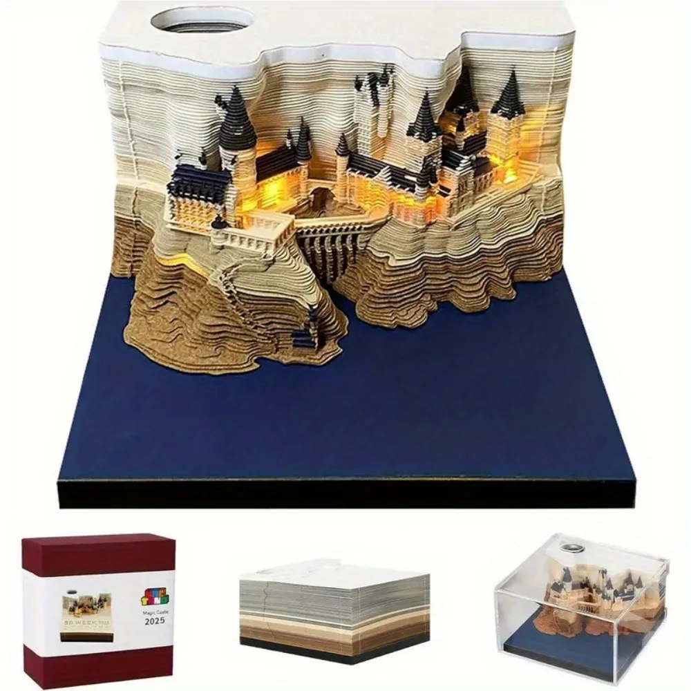 Mystical 3D Desk Calendar Pop-Up Castle Monthly Planner 2025 Yearly Organizer Sticky Notes to do list Office/Home Desk Decor