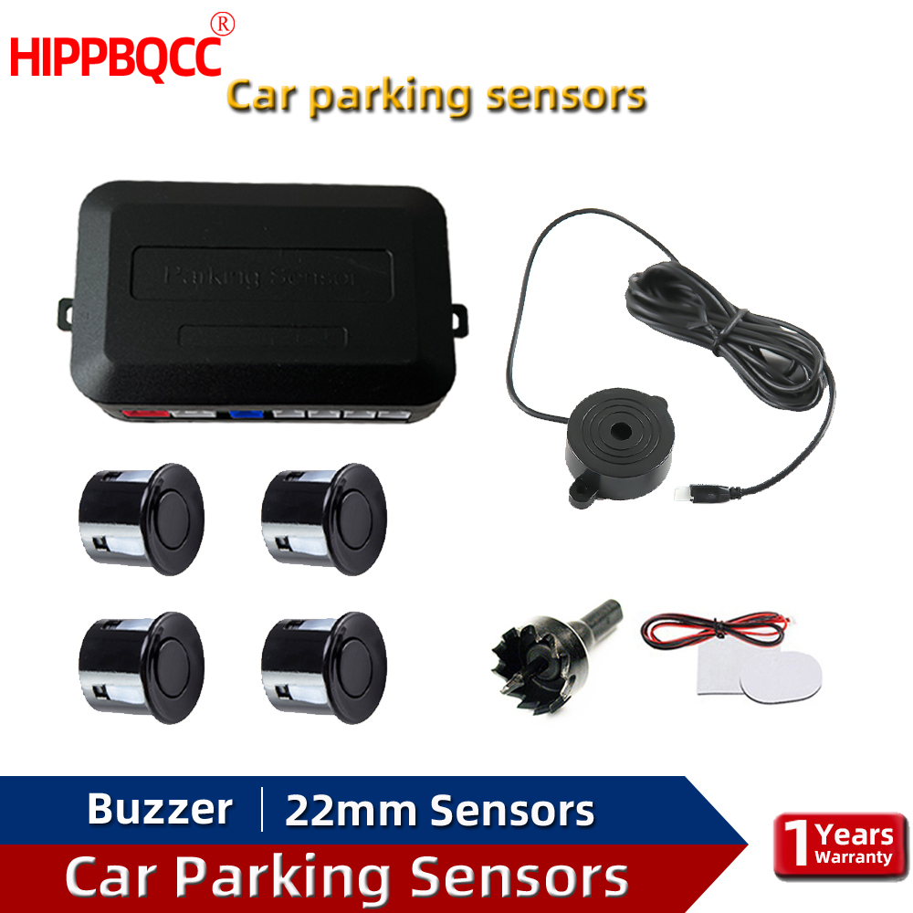 Kit de sensor de estacionamento para carro hippbqcc, 4 sensores, campainha, 22mm, radar de backup reverso, alerta de som, sistema de sonda, 12v, frete grátis