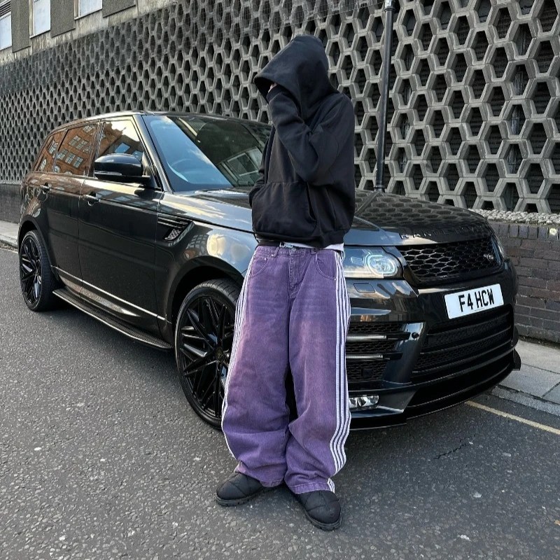 Y2K だぶだぶのジーンズ原宿ストライプ刺繍高品質ヴィンテージストリートヒップホップゴス男性女性ワイドカジュアルレッグデニムパンツ