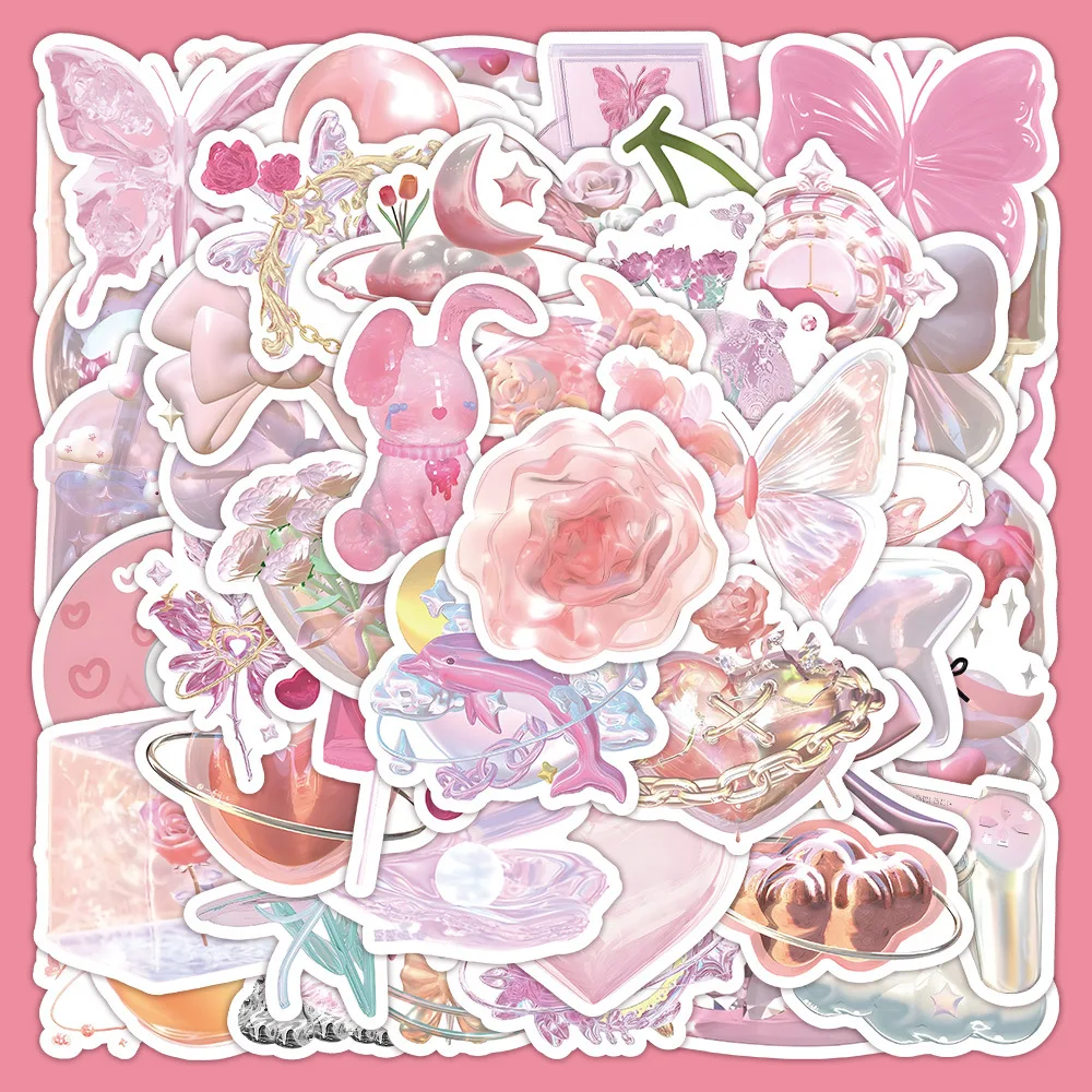 10/30/60 個インスタイル光沢のあるシルバーピンクステッカー美的落書き装飾 DIY スケートボード電話冷蔵庫バイクかわいいデカールおもちゃ