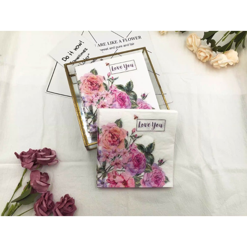 Красочные салфетки с принтом, квадратные бумажные салфетки для ресторана, цветочные салфетки для лица, установка свадебного стола в отеле, бумага из чистой древесной целлюлозы