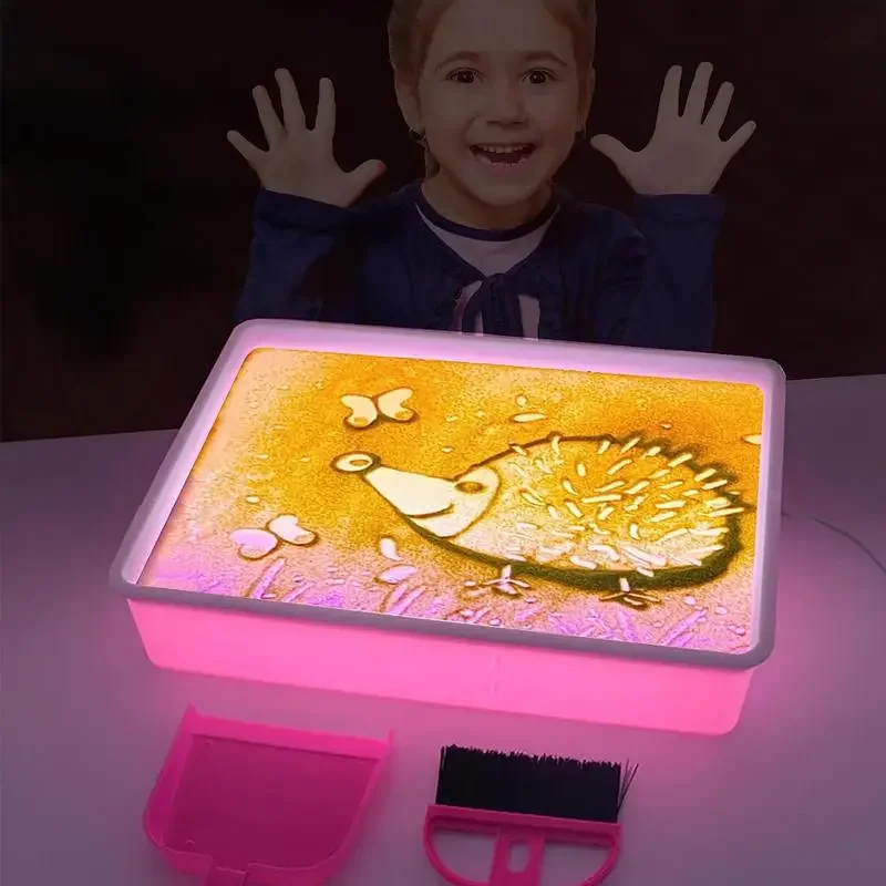 DIY ความคิดสร้างสรรค์ตารางทราย Art Drawing กล่องไฟสําหรับเด็ก Mini Tabletop Lightbox พร้อม LED สําหรับศิลปะทรายวันหยุดคริสต์มาสคริสต์มาสของขวัญ