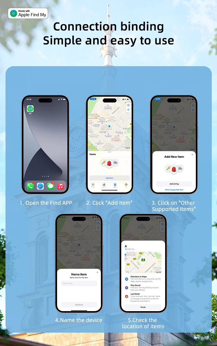 Timethinker GPS Tag Tracker Work with Apple Find My APP Bluetoot ITag Anti Lost Reminder Device MFI Smart Locator Pet Kid Finder