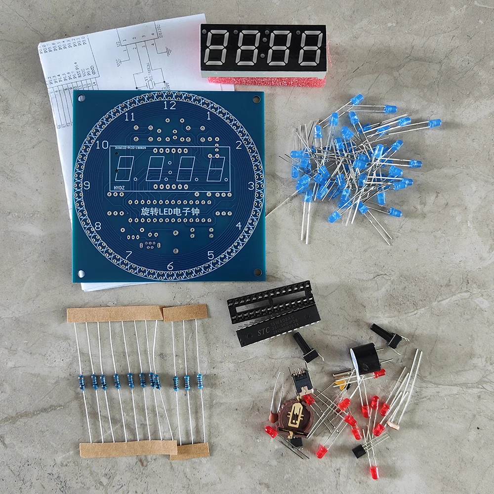 Rotating LED DIY Electronic Clock Kit DS1302 Digital Clock Light Controlled Temperature Display Microcontroller Welding