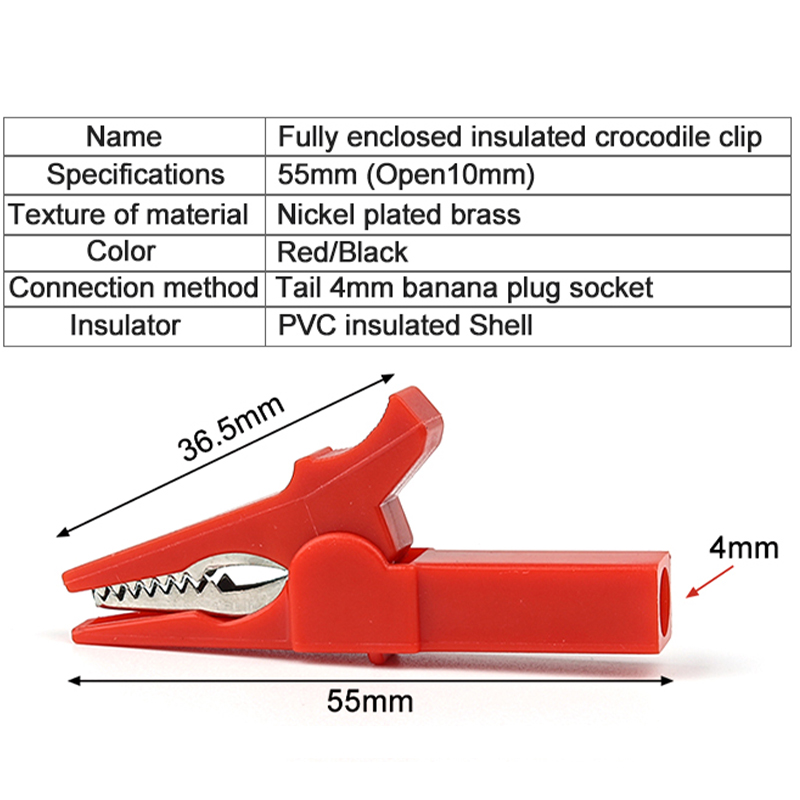 4 unids/set 55mm Clip de cocodrilo sondas de prueba de conector Banana con Clips de Cable de conector Banana de 4mm para accesorios de prueba eléctrica