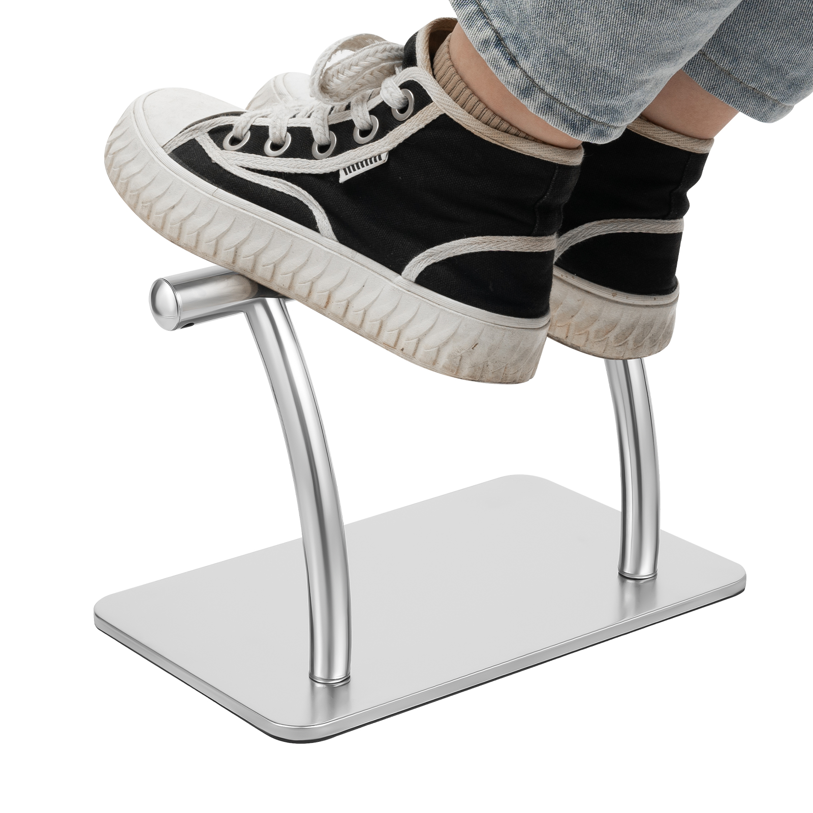 Verstellbare 30 cm lange Friseurstuhl-Fußstütze aus Edelstahl mit verstärkter Basis für Salon Home Spa Silber