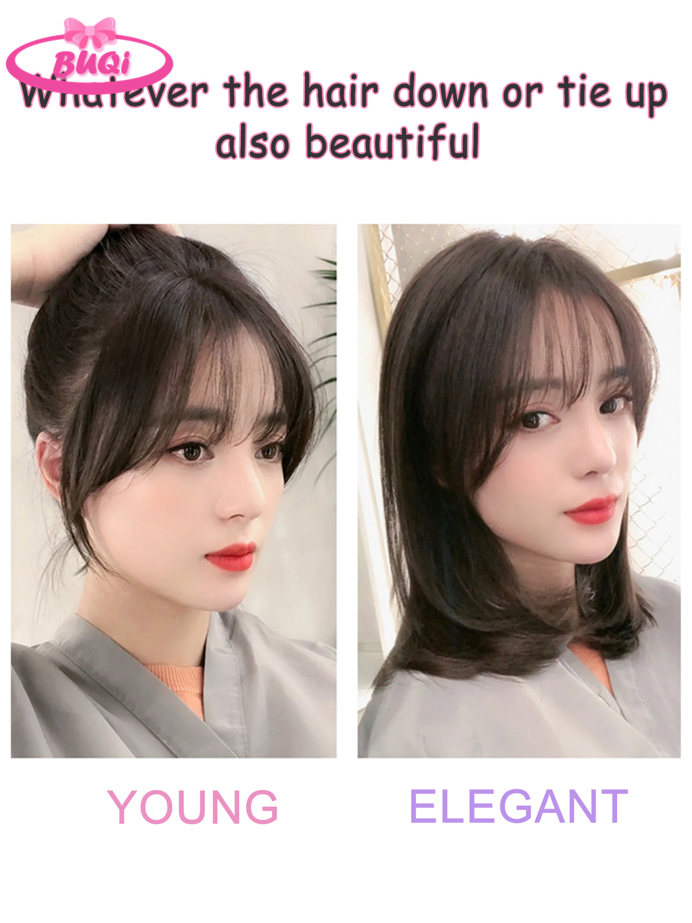 Buqi-人工毛エクステンション,偽のフリンジ,自然な偽のフリンジ,目に見えないクリトリス効果