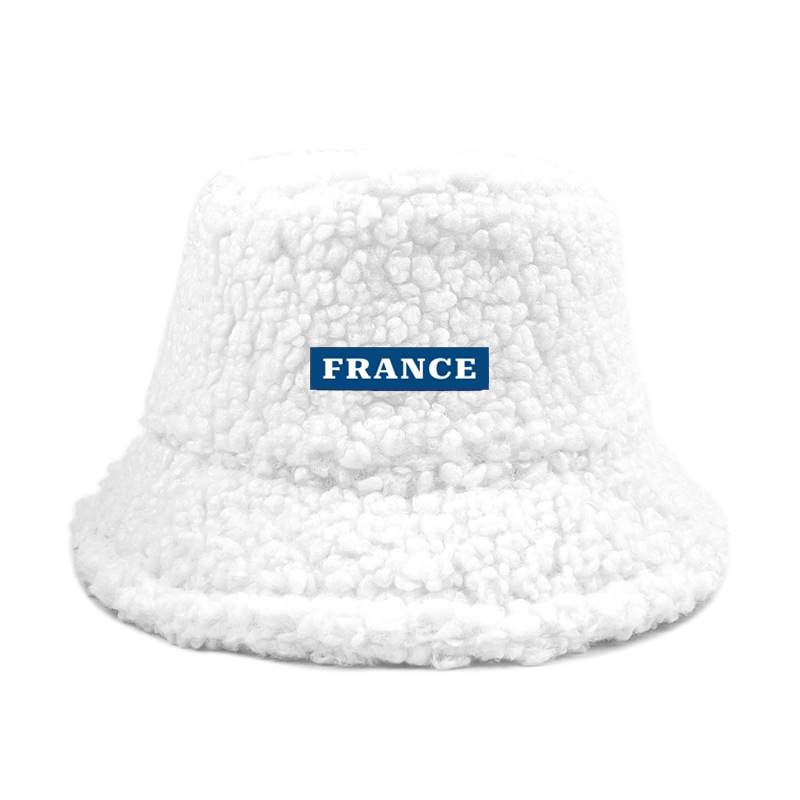 Logotipo personalizado texto Francia cordero piel sintética bob sombrero de cubo invierno cálido sombrero de terciopelo para mujeres señora al aire libre hombres Panamá pescador chaleco sombrero