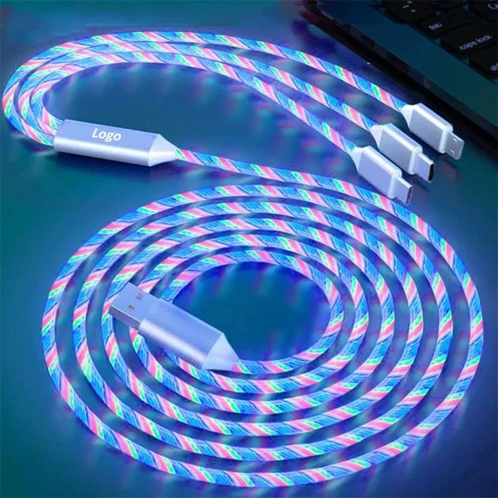 Leuchtendes LED-Licht USB 3 IN 1 Kabel Telefon Schnellladegerät Leuchtendes Typ-C-Kabel für Xiaomi iPhone Telefonzubehör