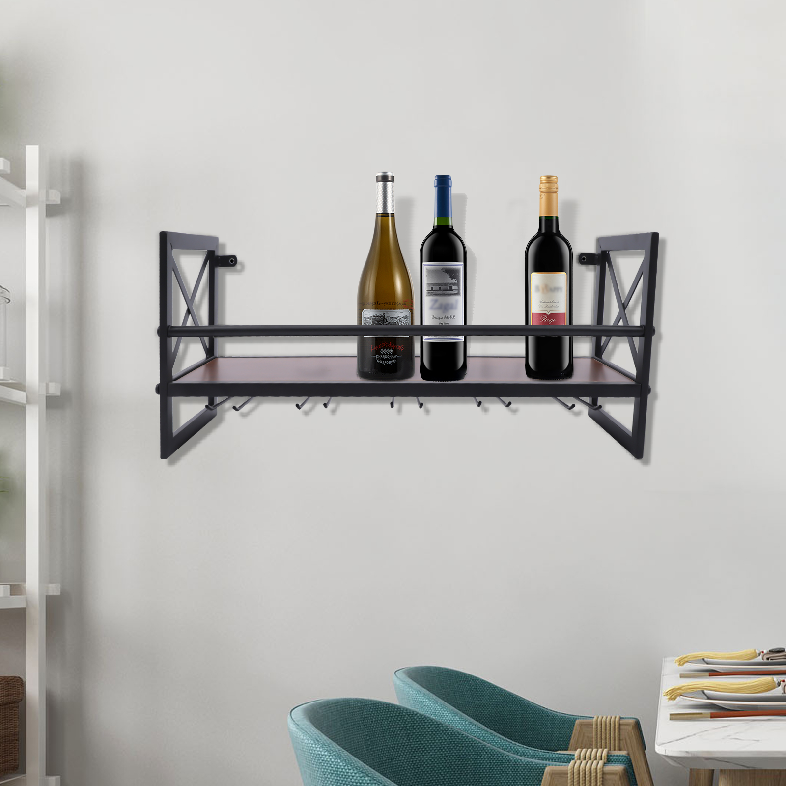 Bar Weinregal Wand-Montiert Dekor Eisen Weinregal Flasche Champagner Glas Halter Regale Bar Home Party