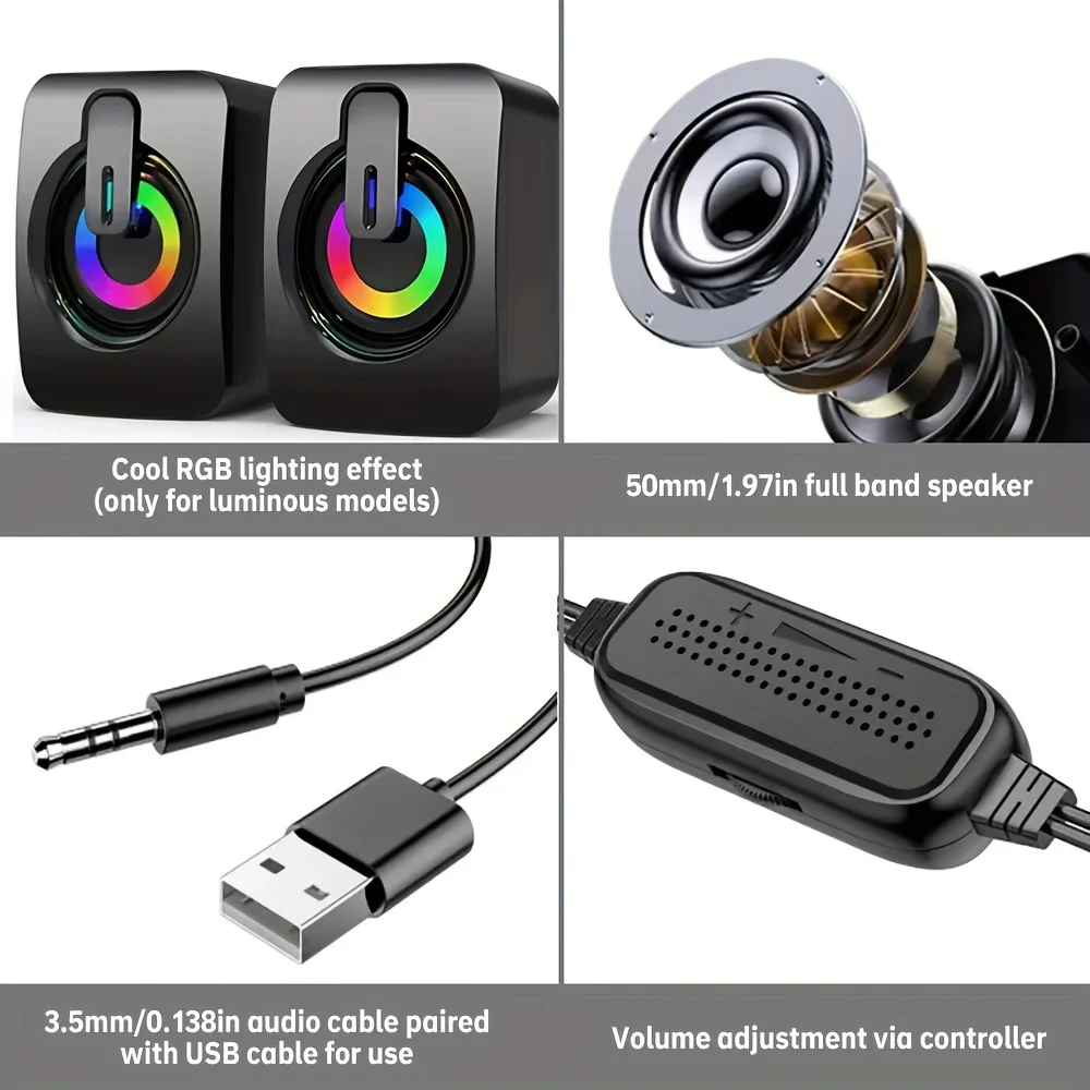 Computerluidsprekers PC-klankkast HIFI-microfoon Stereo USB Bedraad Caixa De Som met LED-licht voor desktopcomputer