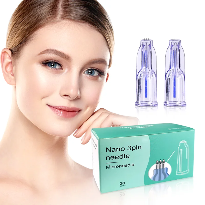 2-20 peças 34g nanosoft microagulhamento preenchido à mão em torno dos olhos e pescoço 3 pinos multi agulhas ultrafino estéril pacote único