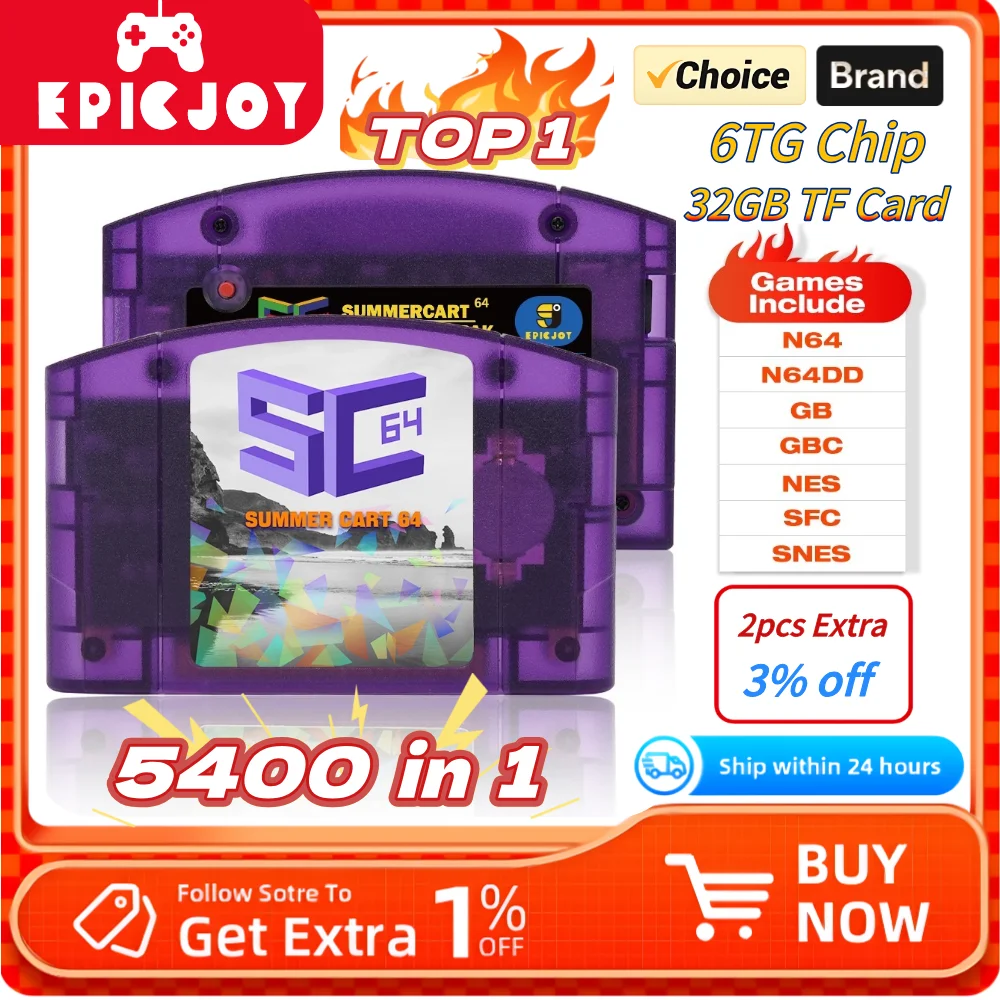 EPICJOY SummerCart 64 SC64 Tarjeta de juego de código abierto N64 con emulador incorporado para consola Nintendo 64 regalo tarjeta TF de 32GB 5400 juegos