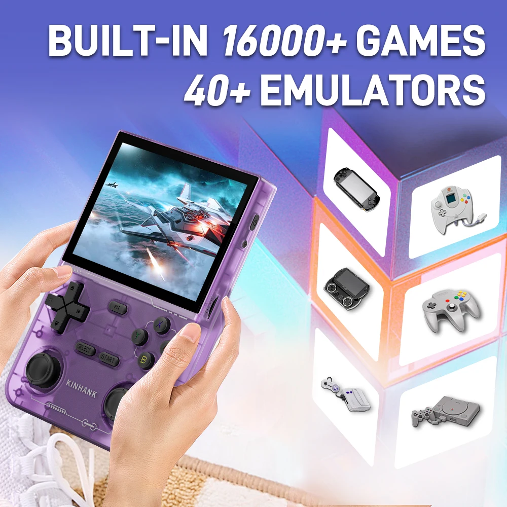 KINHANK Open Source K36 Handheld Game Console 16000 Games Emulator for PS1/PSP/DC/N64/SS 500nit 3.5 Inch IPS Screen