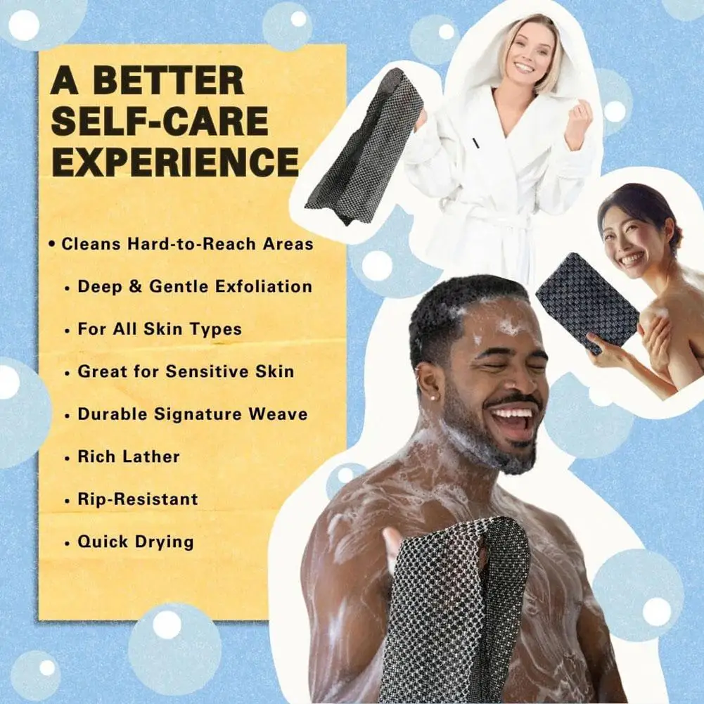 Back Scrubbing Towel Dual Sided Durable Exfoliating Body Towel Back Strap Unisex Detox Mud Back Scrub Extended Bathing Towel
