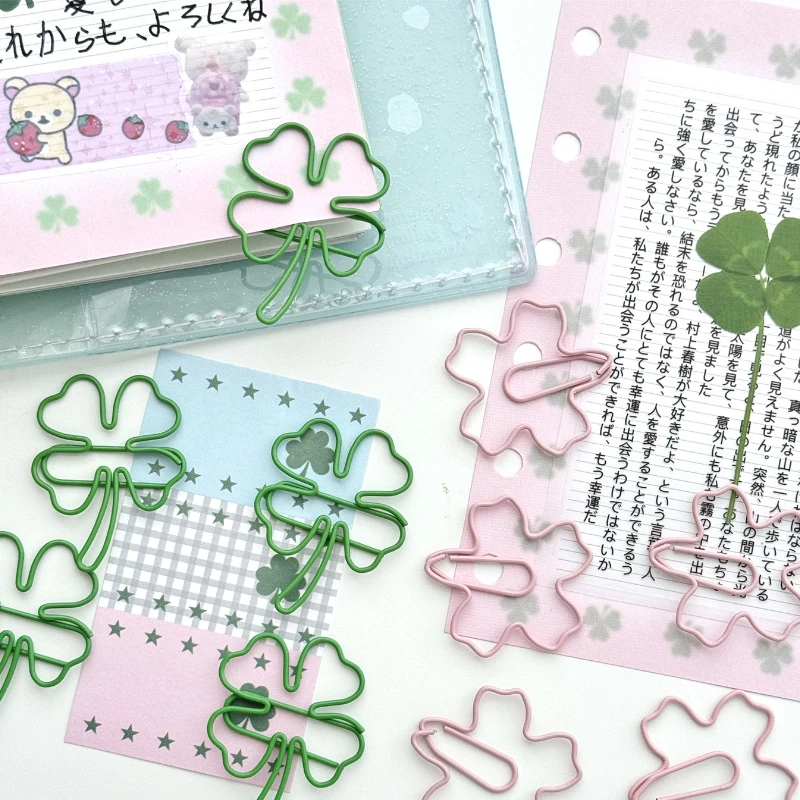 10 ชิ้น/เซ็ต Ins การออกแบบสร้างสรรค์ Clover กระดาษคลิปสีเขียวสีชมพูสมุดภาพกระดาษคลิป DIY Decor Photocard MeMO Pad คลิป PIN