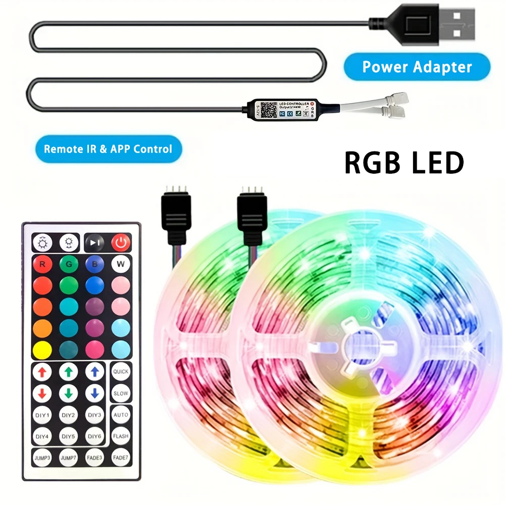 Tira LED USB RGB con control por APP, Bluetooth e infrarrojos, autoadhesiva, luz ambiental para dormitorio, sala de estar, retroiluminación de TV, cinta flexible de 5V, lámpara de diodos, luces decorativas para hogar