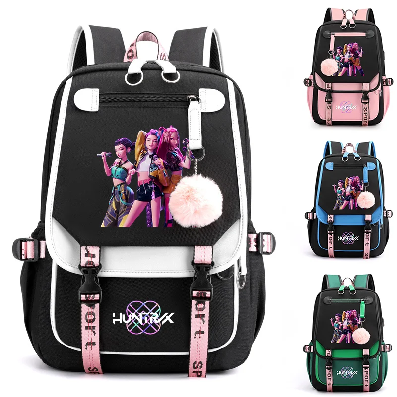 Nueva moda K-POP HUNTRX mochila con estampado fresco mochila USB de calle al aire libre mochilas con cremallera de alta calidad