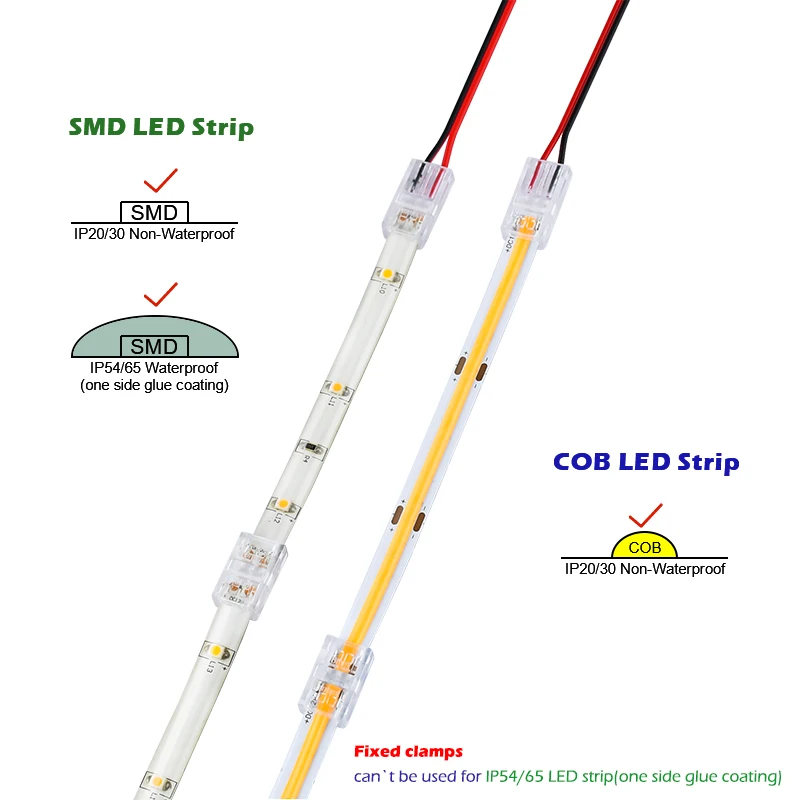 5 ชิ้น 8 มิลลิเมตร 10 มิลลิเมตร 2pin COB LED Strip Connector Extension Wire Terminal LED ตัวเชื่อมต่อสําหรับ 2835 5050 SMD COB เทปไฟ