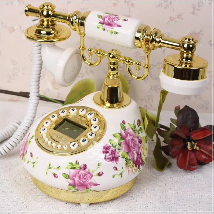 โทรศัพท์แบบมีสาย Retro โทรศัพท์พื้นฐานสําหรับ Home/Office/โรงแรม, จีนเซรามิคโบราณโทรศัพท์แฟชั่นเก่า Decor โทรศัพท์ตั้งโต๊ะ