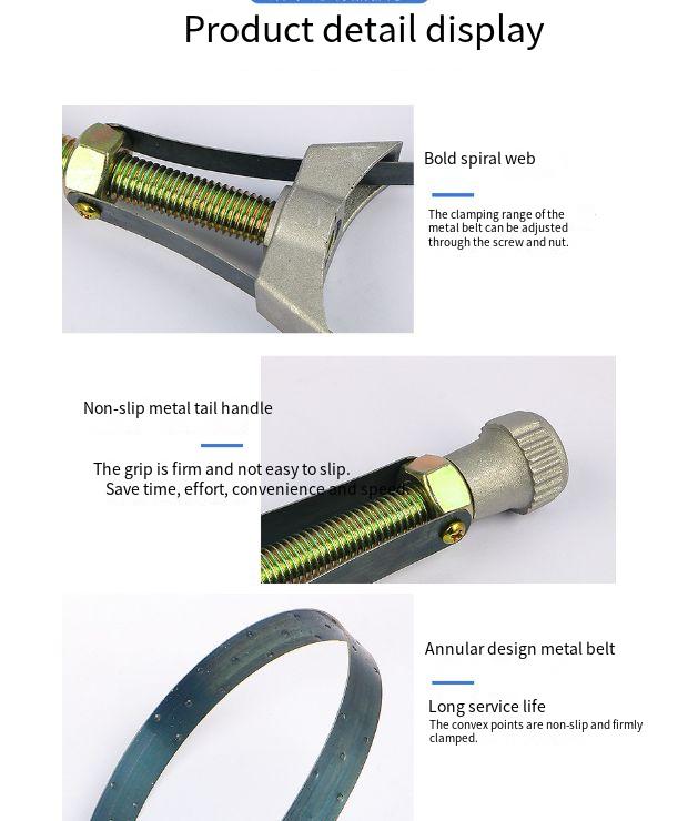 Chave de filtro de óleo, alça de aço ajustável resistente, 60mm-120mm de diâmetro, universal, carro, motocicleta, ferramenta de remoção de filtro de óleo