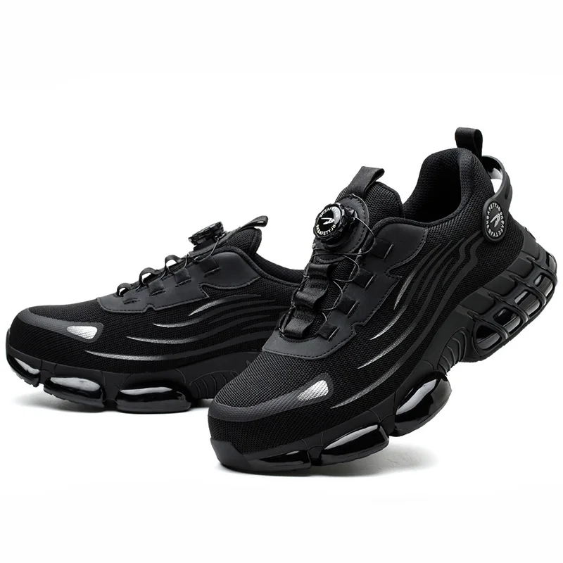 Rotary Button Adjustable Safety Shoes Comfortable Soft Work Sneakers Lightweight Slip Resistant Low Top Steel Toe Boots for Men