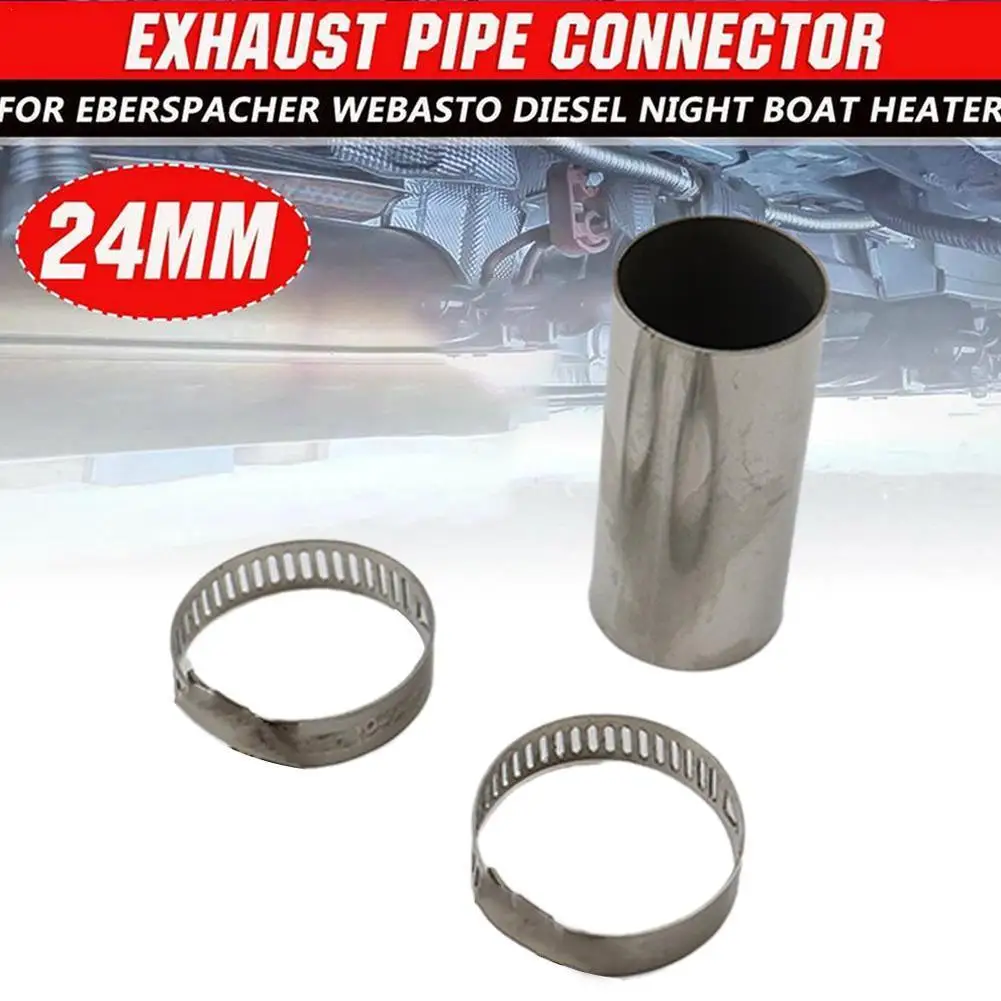 Conector de tubo de escape para calentador de estacionamiento diésel de aire de 24mm, manguera de ventilación de Gas de acero inoxidable con abrazaderas para Eberspacher Webasto