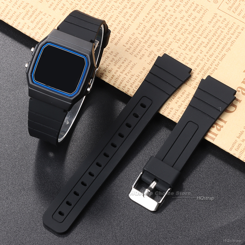 18mm Silicone Watch Strap for Casio W800H Soft Watchband Black Rubber Bracelet for SGW400 F91W F84 F105/108/A158/168 AE1200/1300