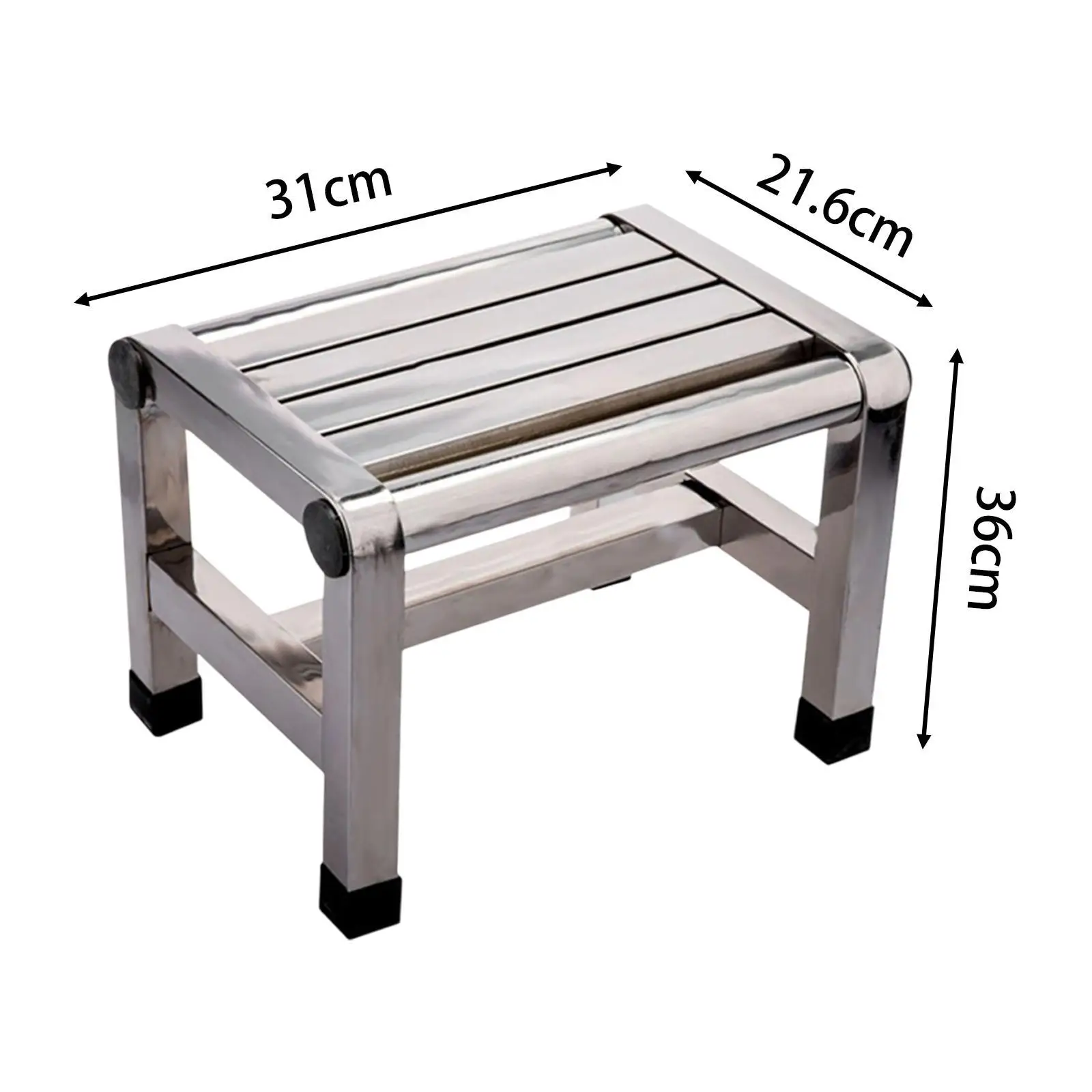 Sgabello in acciaio inossidabile Stabile antiscivolo Panca da doccia in acciaio inossidabile Sgabello con gradino in metallo per bagno Comodino Camera da letto Cucina Adulti