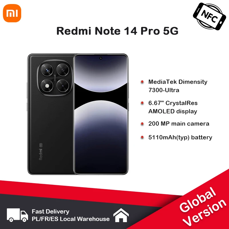 Wersja globalna Redmi Note 14 Pro 5G NFC smartfon o rozmiarze 7300+200MP kamera 1.5K 120Hz AMOLED ekran wyświetlacza