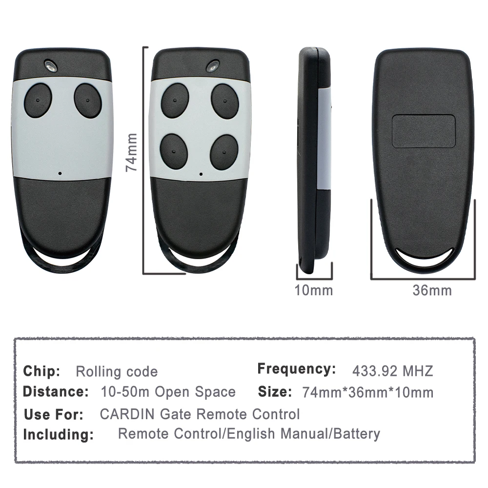 1-20PCS CARDIN S449 QZ2 QZ4 Garage Door Remote Control For 433.92MHz Rolling Code TXQ449100 TXQ449200 TXQ449300 TXQ449400 Opener