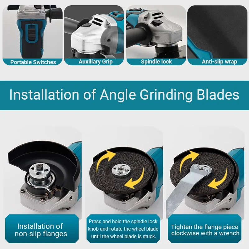 For Makita DGA404 18V 125/100mm Brushless Lithium Electric Angle Grinder Rechargeable Cutting Machine Polishing Machine