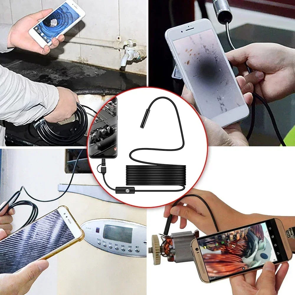 Mini cámara de boroscopio tipo C, cámaras USB de inspección de coche LED impermeables para teléfono y Android, cámara endoscópica de 7mm, Micro USB 3 en 1