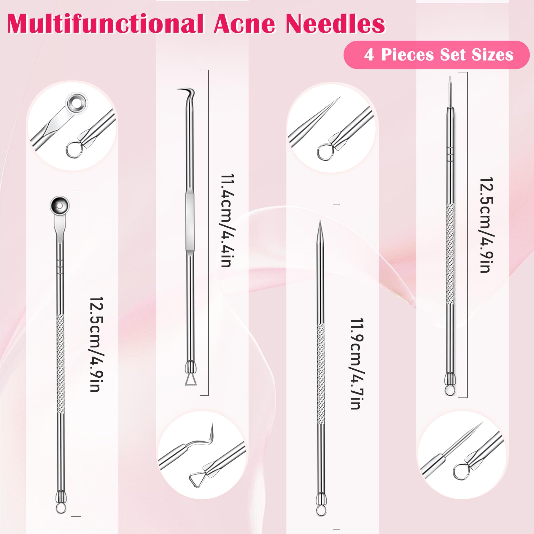 Silver 4-Pack Blackhead Remover Comedones Extractor Removal Kit - For Blemishes, Whiteheads Removal Facial Skin Care (With Box)