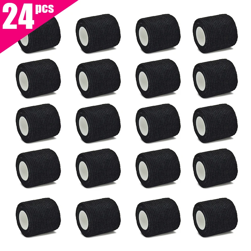 Vendaje deportivo de gasa negra, 6 uds./12 Uds./24 Uds., 5cm x 4,5 m, con vendaje elástico transpirable autoadhesivo para fijar dedos, muñecas y
