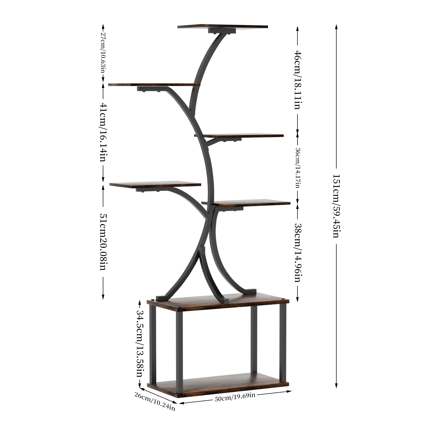 Tree-Shaped Industrial Plant Stand Display Rack Corner Flower Holder Multiple Shelves Organizer Rack