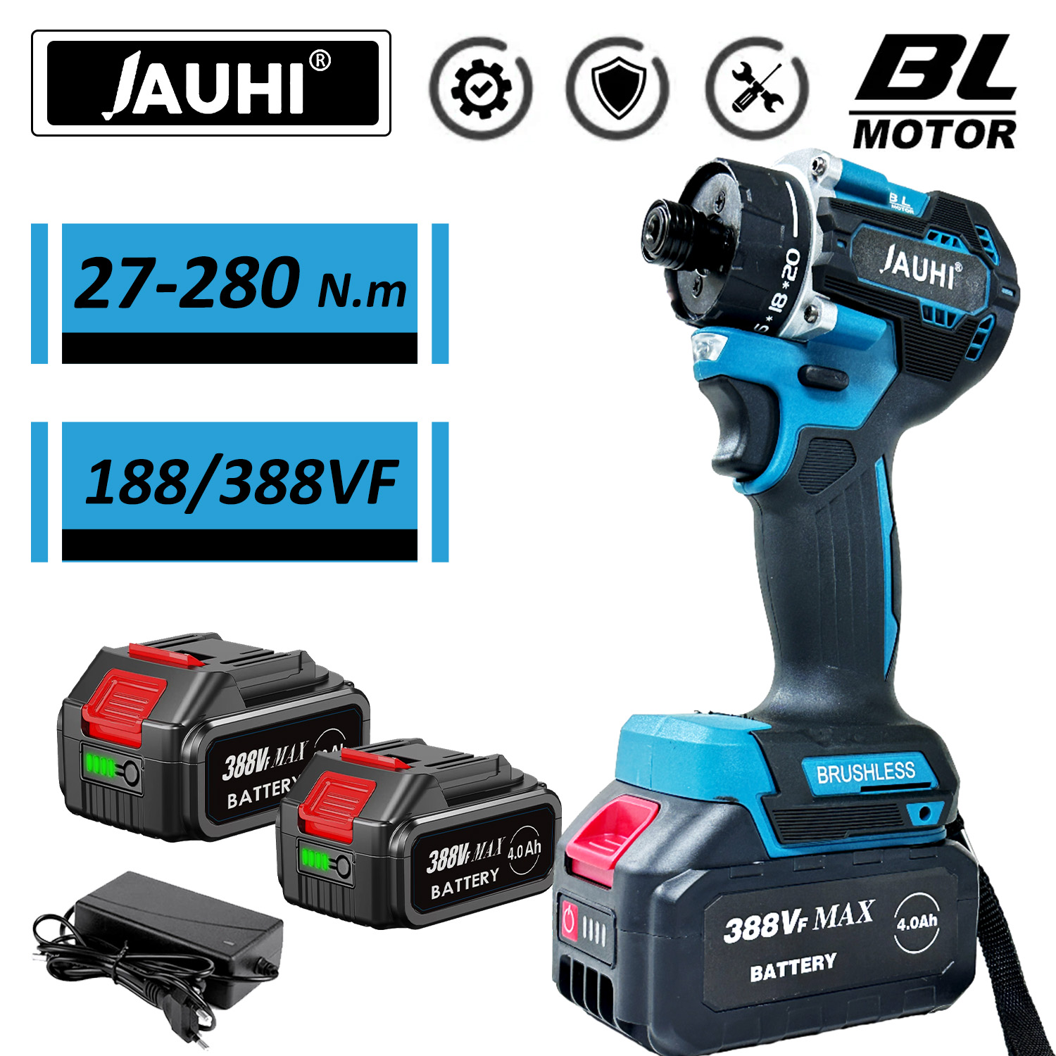 Шуруповерт электрический бесщеточный, 2 скорости, литиевый