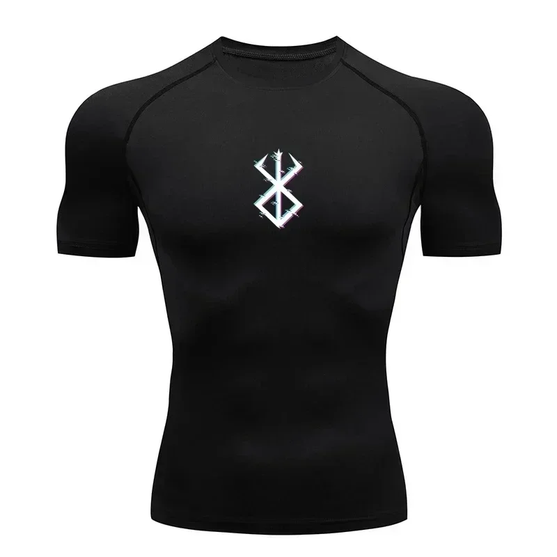 Men's Print Compression Shirts Summer Short Sleeve Rash Guard Gym Workout T-shirt Athletic Quick Dry Baselayer Undershirts Tops