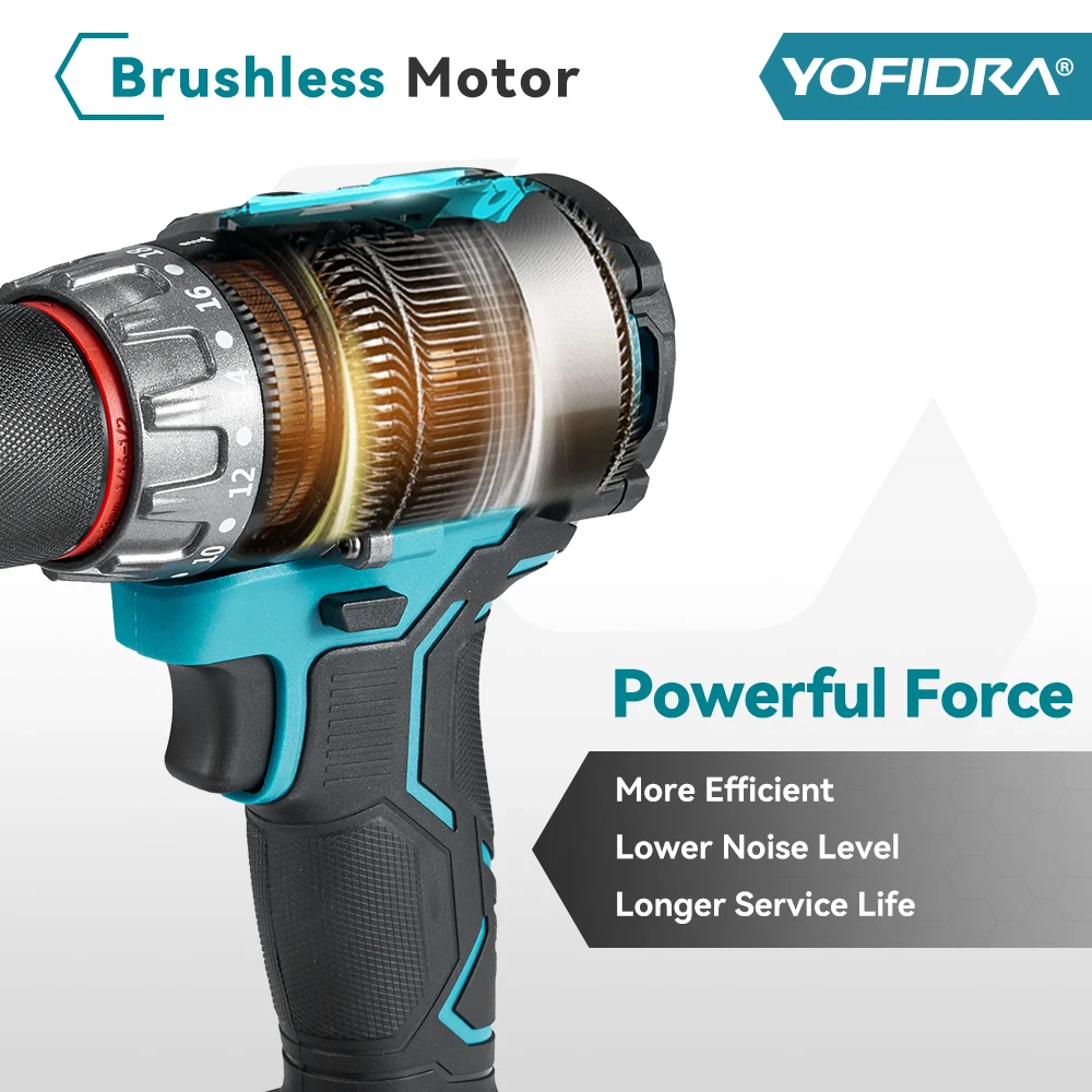 YOFIDRA 13MM 700N.m ブラシレス電動インパクトドリル 20+3段階トルク コードレススクリュードライバー DIY電動工具 マキタ18Vバッテリー対応